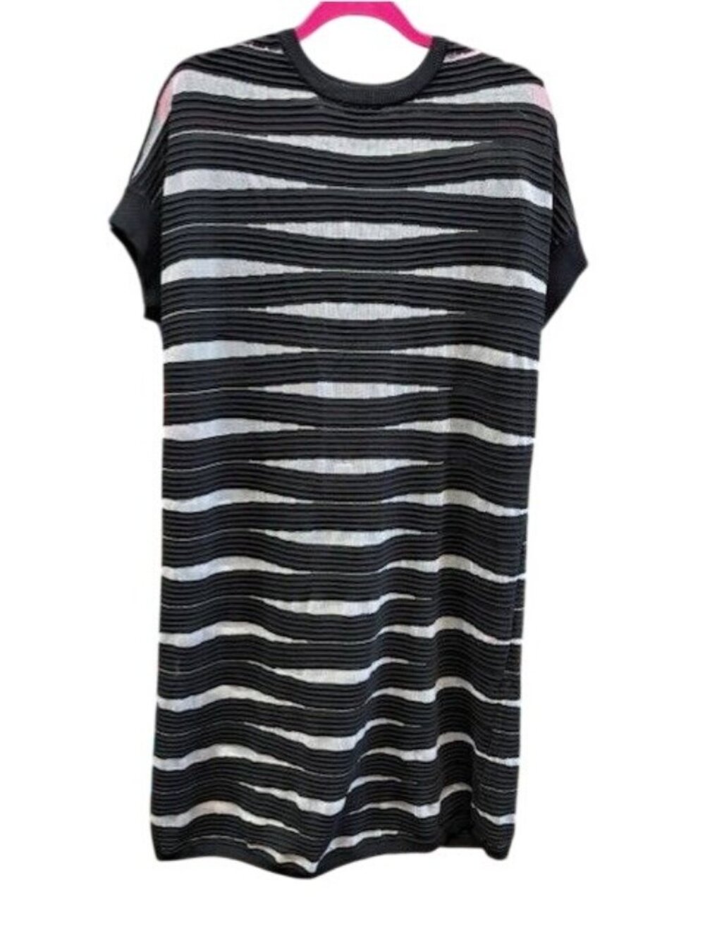 Misook Womens Black & Grey Striped Short-Sleeve Knit‎ Shift Dress Size L